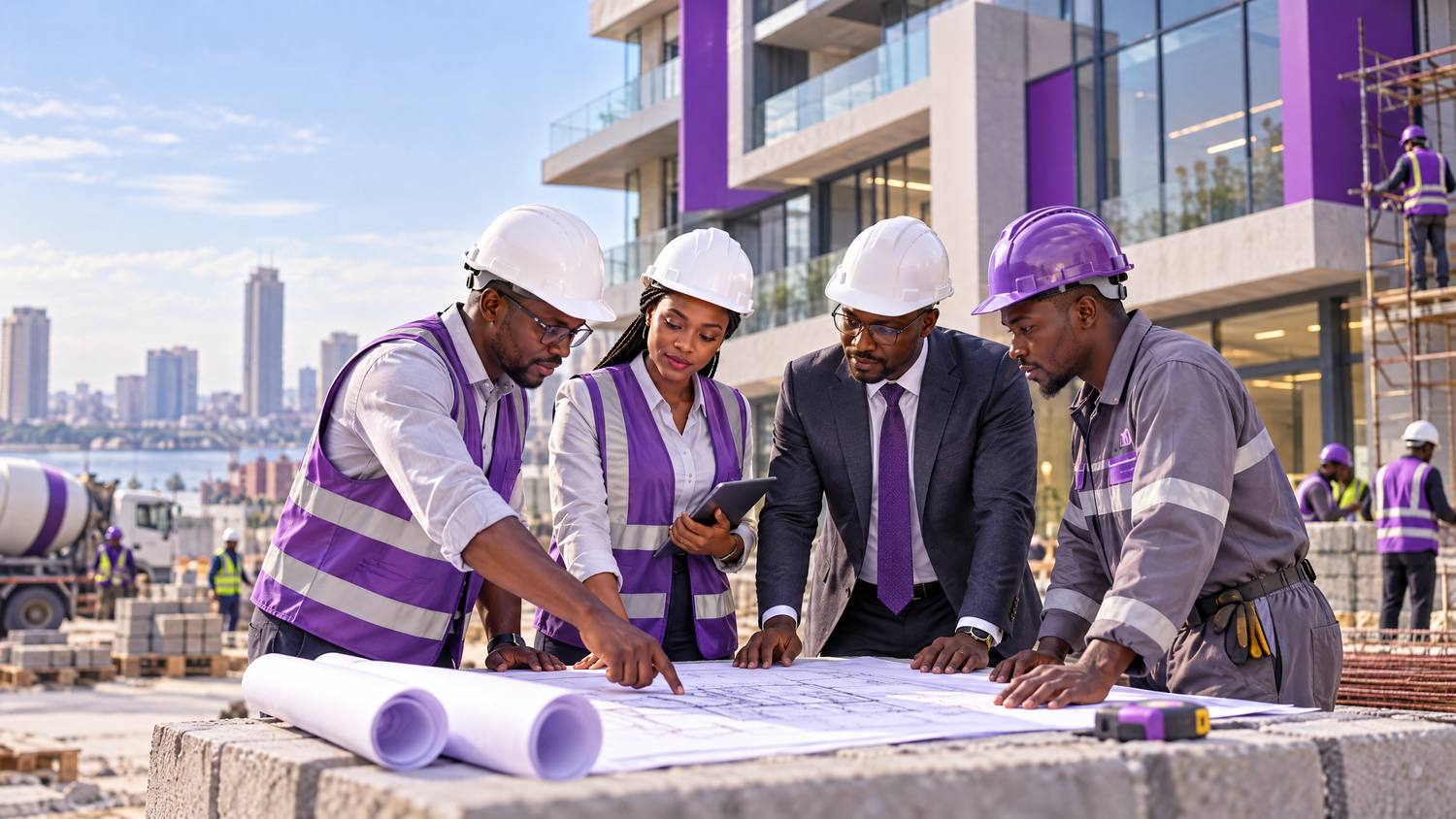 Équipe d'ingénieurs sur un chantier
